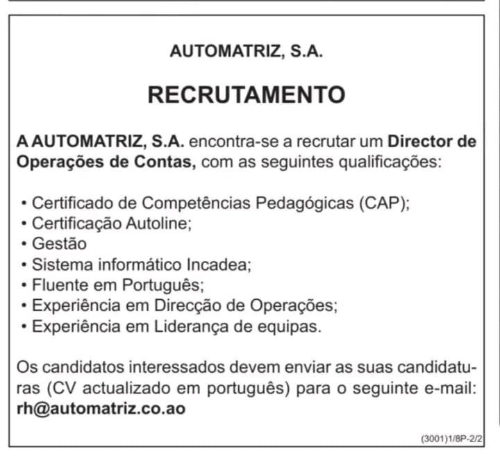 Anúncio original de Director de Operações de Contas